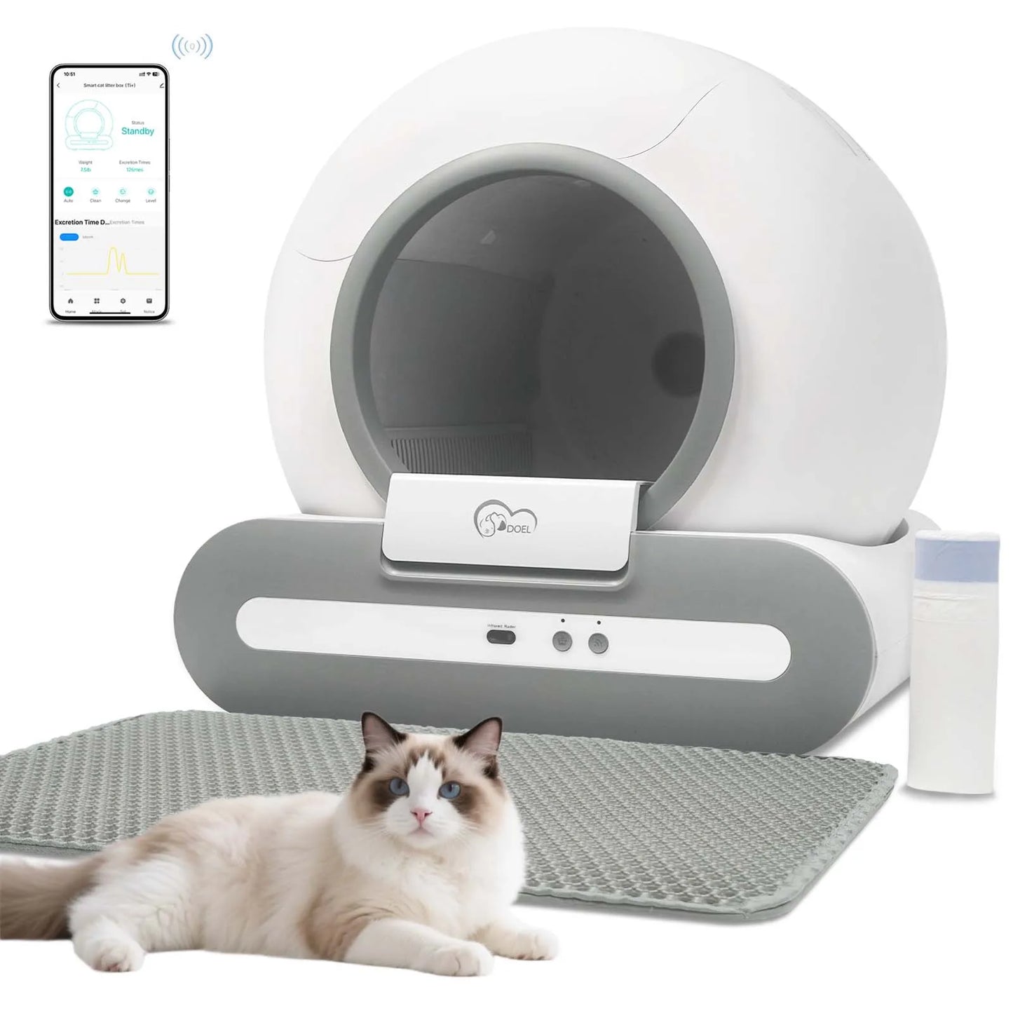 DOEL 65L Selbstreinigende Katzentoilette mit App Steuerung